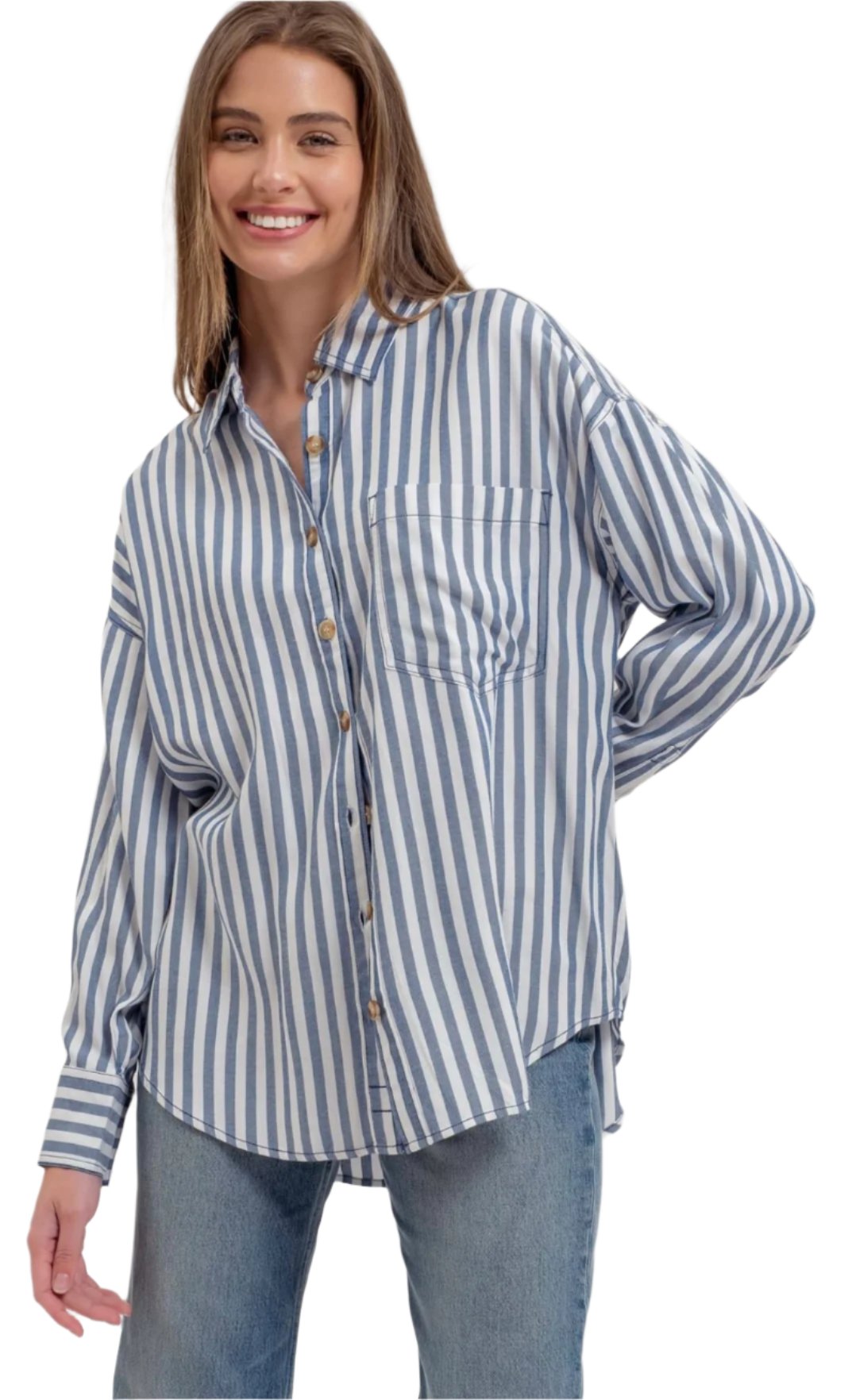 Blue Striped Top, Button Down Top